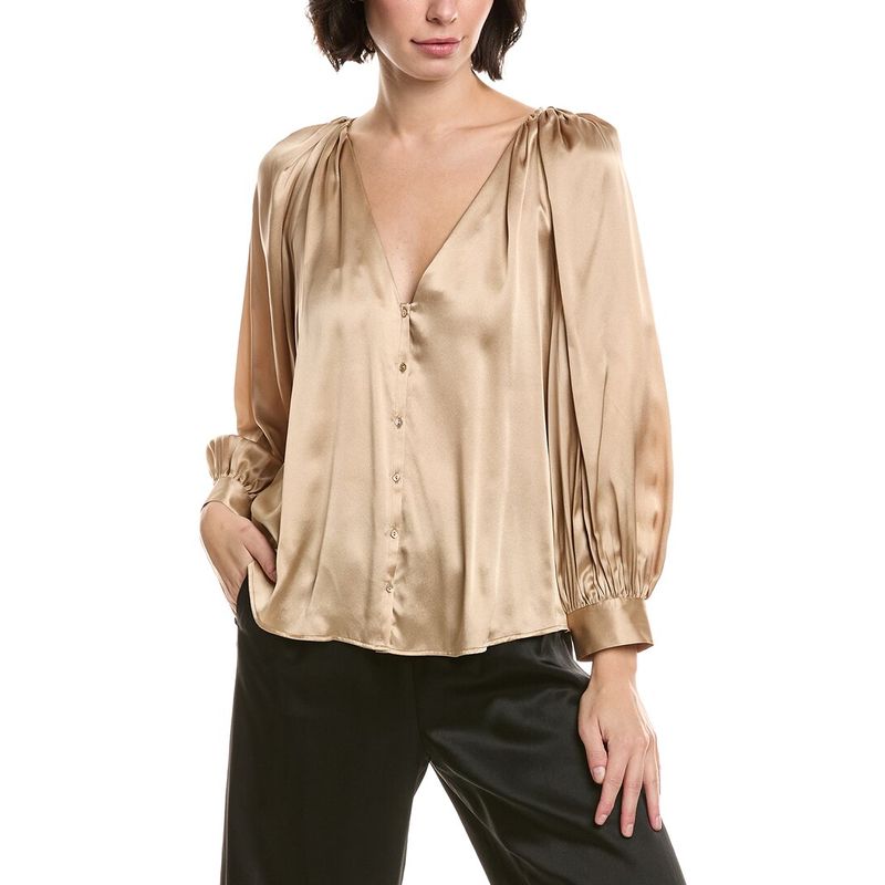 L’agence Womens L'agence Kali Satin Silk Blouse, Beige